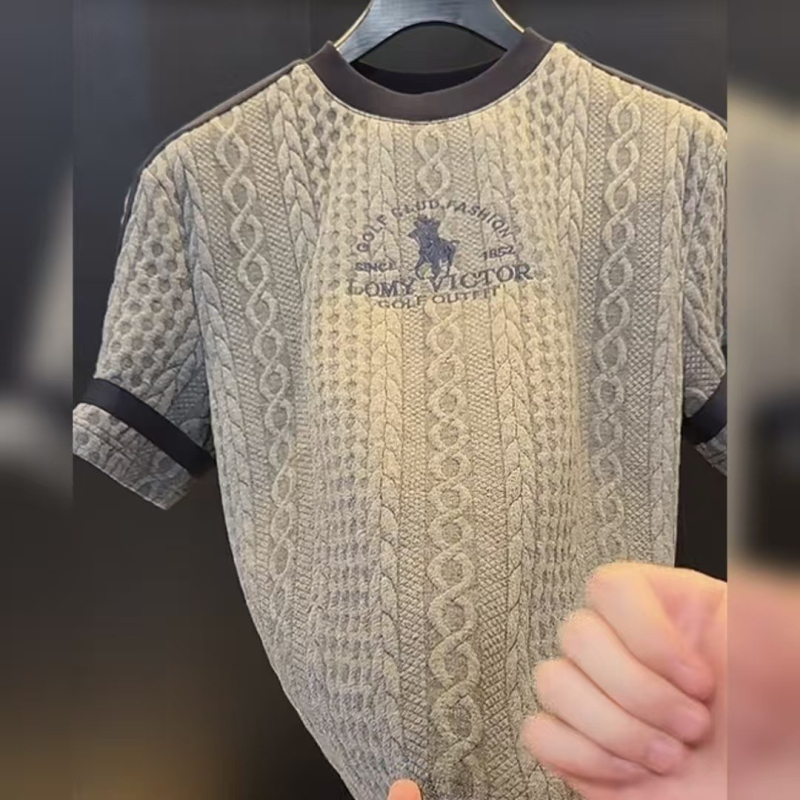 Férfi jacquard hímzett rövidujjú póló, nyár 2026, luxus divat, trendi