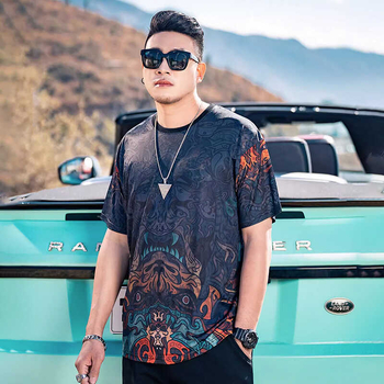 Muško T‑shirt velikih veličina, američki stil, gradijent boja, okrugli izrez, Ice Silk brzo sušenje, slobodan kroj, kratki rukavi, ljeto 2025