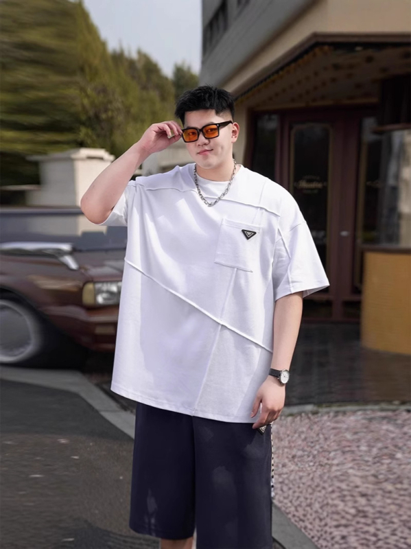 Muška plus-size ljetna T-majica od pamuka, udobnog kroja, jednobojne boje, okrugli izrez, detalj džepa