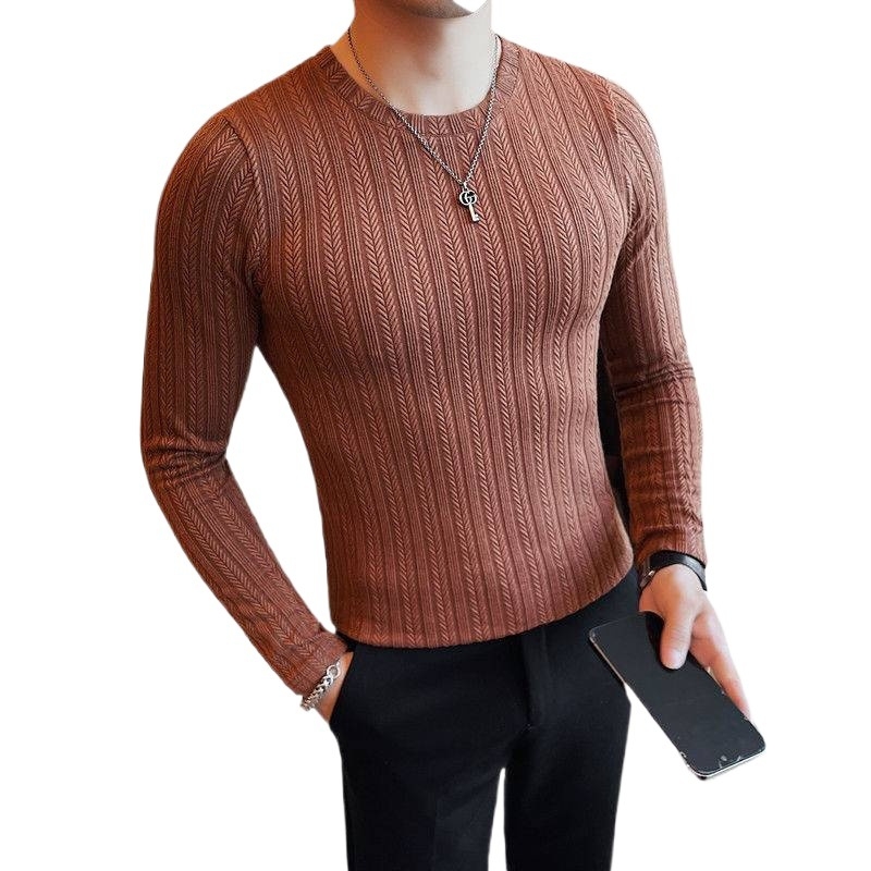 Muška majica s dugim rukavima, jacquard uzorak, okrugli izrez, korejski stil, premium osnovna majica