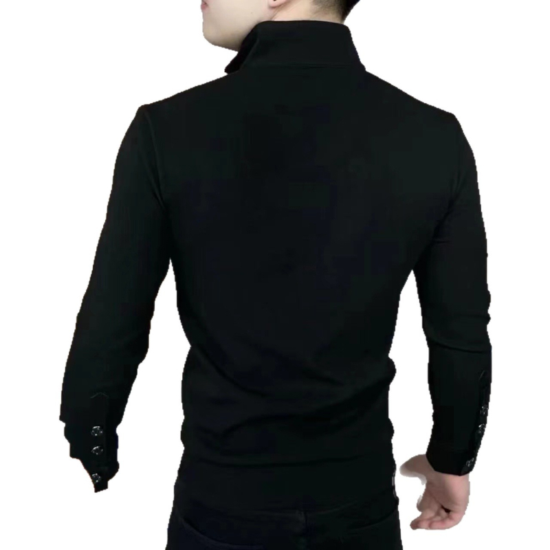 Férfi hosszú ujjú fleece-béléssel ellátott felső, karcsúsított szabás, áll-nyakú gallér, téli viselet