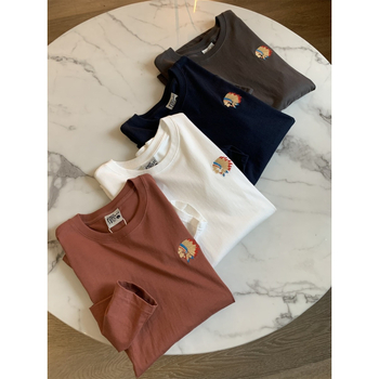 Amekaji! Muški basic dugi rukav T‑shirt s izvezenim motivom, okrugli izrez, mekan na dodir, jesen 2023