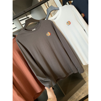 Amekaji! Muški basic dugi rukav T‑shirt s izvezenim motivom, okrugli izrez, mekan na dodir, jesen 2023