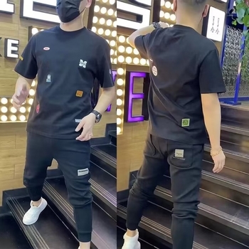 Muška pamučna kratkih rukava majica s geometrijskim printom, okrugli izrez, slim fit, ljeto 2026