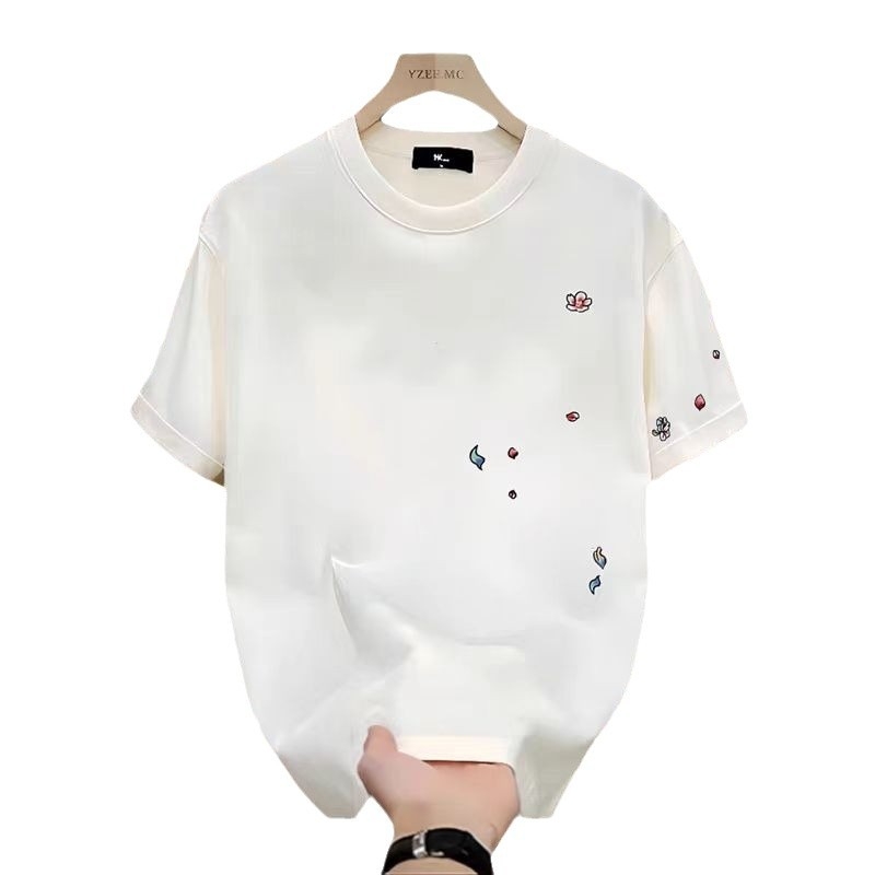 Pamut rövid ujjú póló karikatúrás nyomással, uniszex, kerek nyakú, minimalistikus amerikai stílus