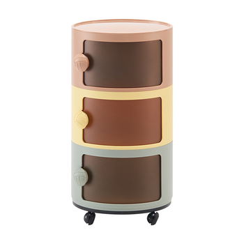 Noptieră nordică pentru copii, cu mai multe compartimente, din plastic, design modern minimalist, cu roți