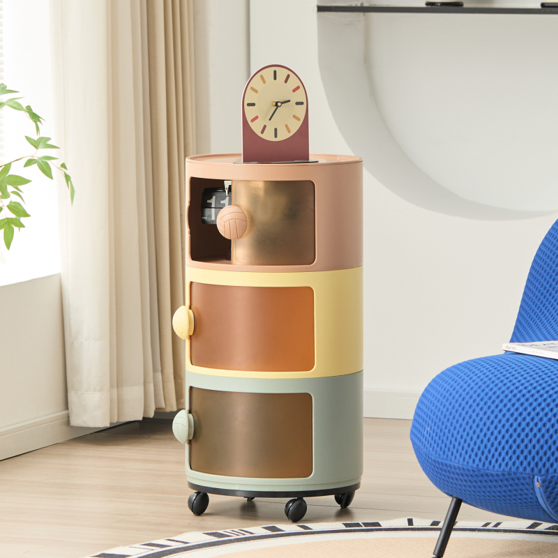 Noptieră nordică pentru copii, cu mai multe compartimente, din plastic, design modern minimalist, cu roți