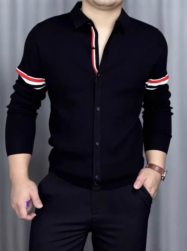Proljetno muško majica s prugama i blokom boja, ovratnik s klopom, slim fit, poslovni stil, dugi rukav