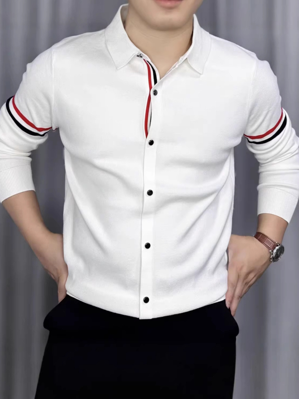 Proljetno muško majica s prugama i blokom boja, ovratnik s klopom, slim fit, poslovni stil, dugi rukav