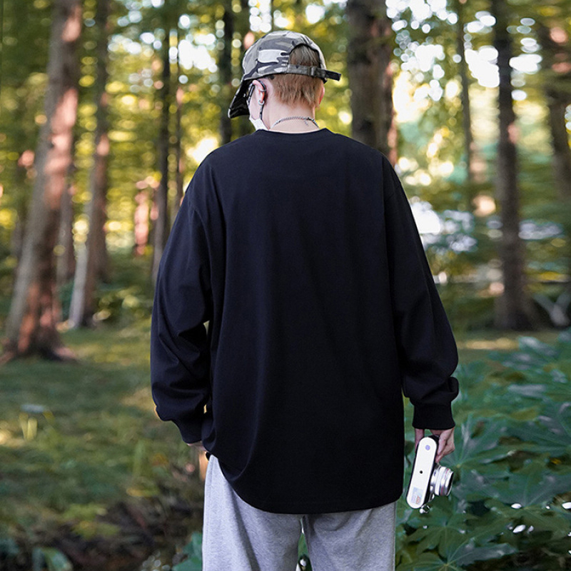 Muška majica s dugim rukavima od 100% pamuka, velika veličina, opušten kroj, tisk s tekstom i geometrijskim dizajnom, streetwear stil, okrugli izrez, proljeće i jesen