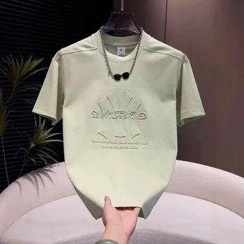 Tricou bărbătesc de vară, lejer, guler rotund, mâneci scurte, cu litere embossate și imprimeu geometric