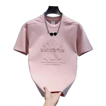 Tricou bărbătesc de vară, lejer, guler rotund, mâneci scurte, cu litere embossate și imprimeu geometric