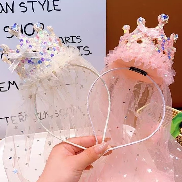 Dječja traka za kosu s koronom i mrežastim veoom, dječji dodatak za fotografiranje – princeza