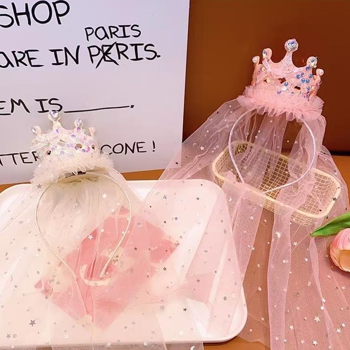 Dječja traka za kosu s koronom i mrežastim veoom, dječji dodatak za fotografiranje – princeza