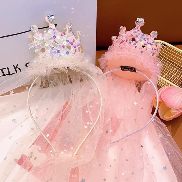 Dječja traka za kosu s koronom i mrežastim veoom, dječji dodatak za fotografiranje – princeza