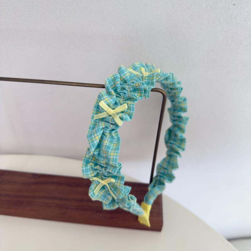 Kockás mintájú textil hajpánt gyerekeknek masnival