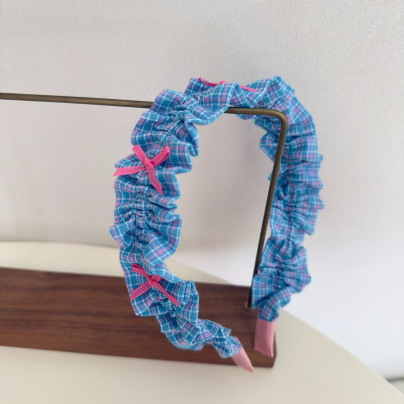 Kockás mintájú textil hajpánt gyerekeknek masnival