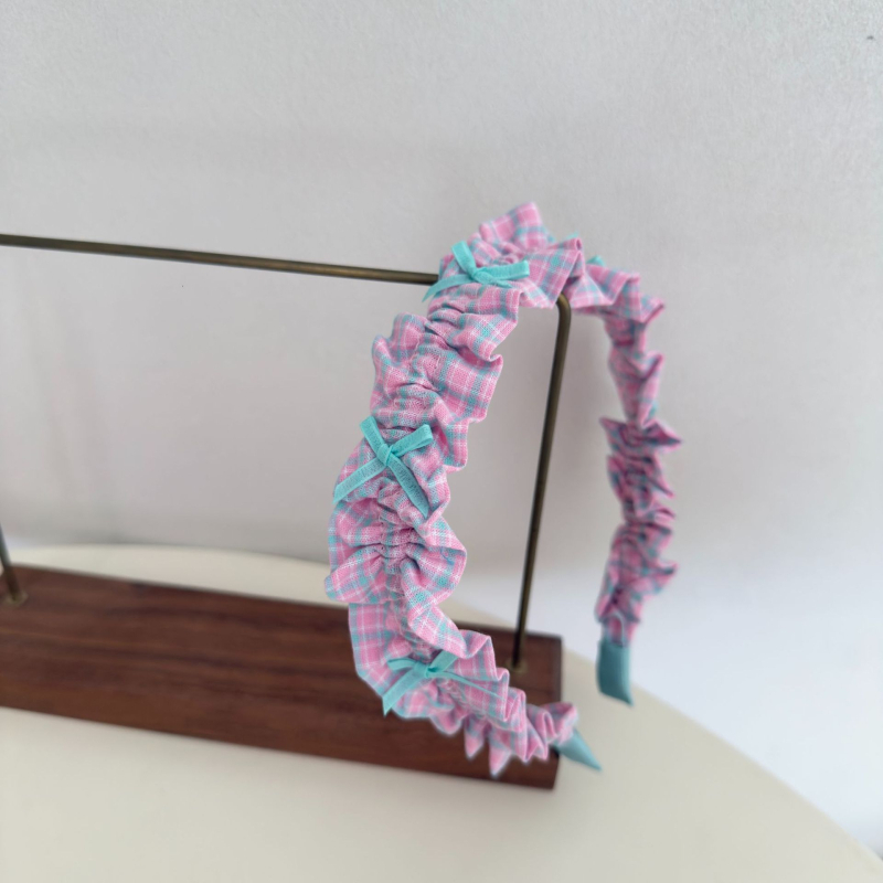 Kockás mintájú textil hajpánt gyerekeknek masnival