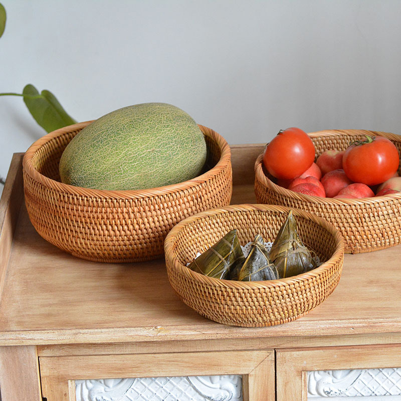 Set od 3 košara od ratana, okrugle, za voće i povrće, stolne košare