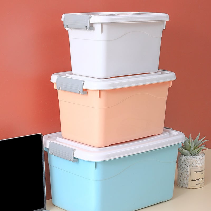 Műanyag tárolóedények fedéllel – 3 darabos készlet (10L/20L/30L), fehérneműk, ruhák és játékok rendezésére a hálószobában
