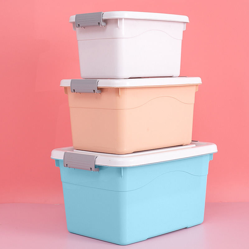 Műanyag tárolóedények fedéllel – 3 darabos készlet (10L/20L/30L), fehérneműk, ruhák és játékok rendezésére a hálószobában