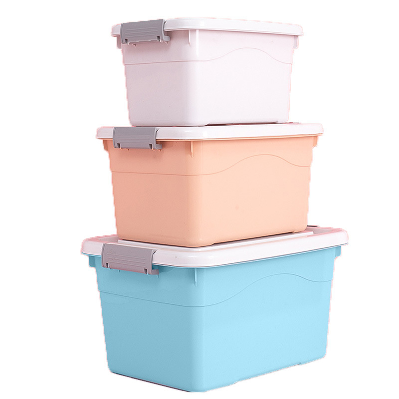 Műanyag tárolóedények fedéllel – 3 darabos készlet (10L/20L/30L), fehérneműk, ruhák és játékok rendezésére a hálószobában
