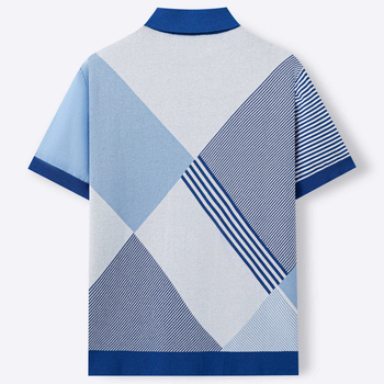 Férfi színblokkolt jacquard kötött polo felső rövid ujjú