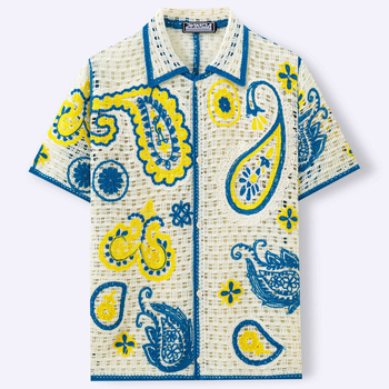 Férfiak számára készült retro etnikus stílusú horgolt mintás kivágott kardigán, nyári polo felső Sy0140