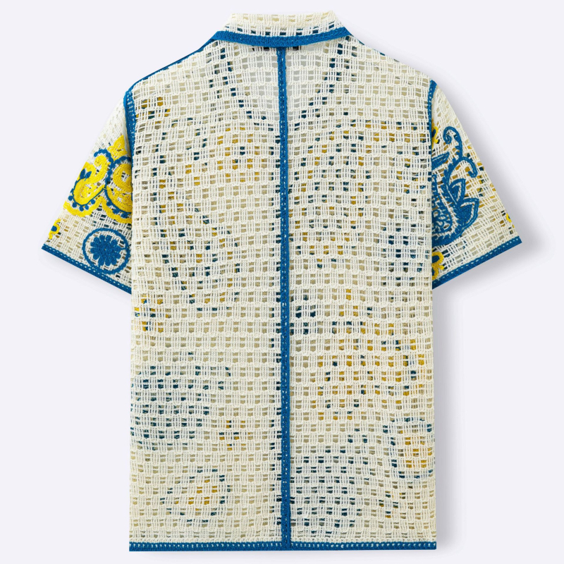 Férfiak számára készült retro etnikus stílusú horgolt mintás kivágott kardigán, nyári polo felső Sy0140