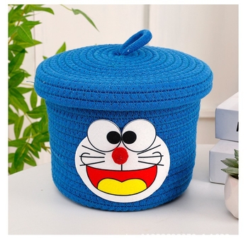 Cartoon Jingle Cat koš za pohranu od pamuk špage s poklopcem, velika kapaciteta, ručni rad, za kućnu organizaciju igračaka i grickalica
