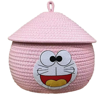 Cartoon Jingle Cat koš za pohranu od pamuk špage s poklopcem, velika kapaciteta, ručni rad, za kućnu organizaciju igračaka i grickalica