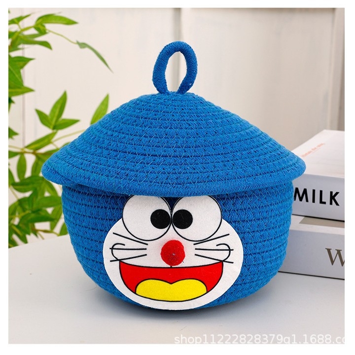 Cartoon Jingle Cat koš za pohranu od pamuk špage s poklopcem, velika kapaciteta, ručni rad, za kućnu organizaciju igračaka i grickalica