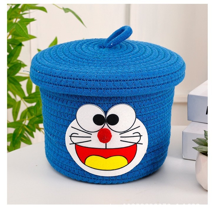 Cartoon Jingle Cat koš za pohranu od pamuk špage s poklopcem, velika kapaciteta, ručni rad, za kućnu organizaciju igračaka i grickalica