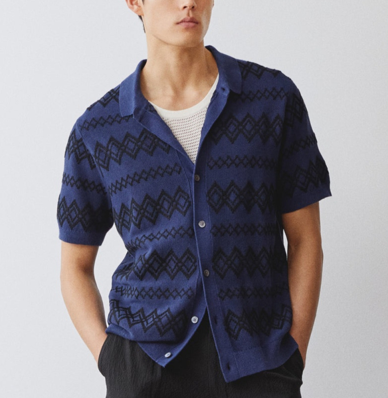 Férfi jacquard kötött polo kardigán rövid ujjú, nyári stílus BK0062