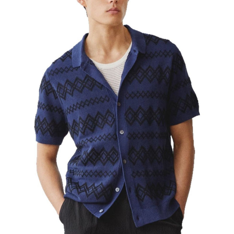Férfi jacquard kötött polo kardigán rövid ujjú, nyári stílus BK0062