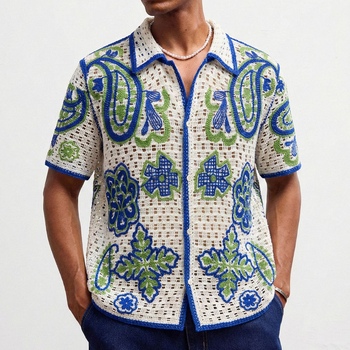 Férfi hawaii-stílusú áttört jacquard kötött kardigán polo SY0106