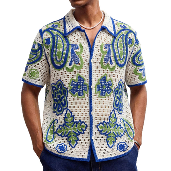 Férfi hawaii-stílusú áttört jacquard kötött kardigán polo SY0106