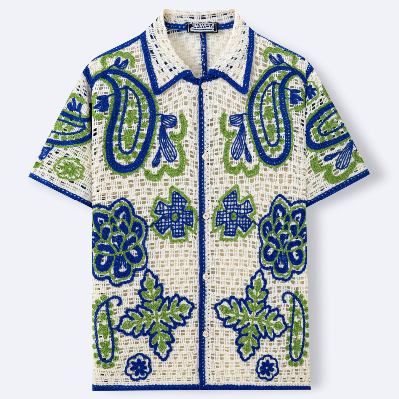 Férfi hawaii-stílusú áttört jacquard kötött kardigán polo SY0106