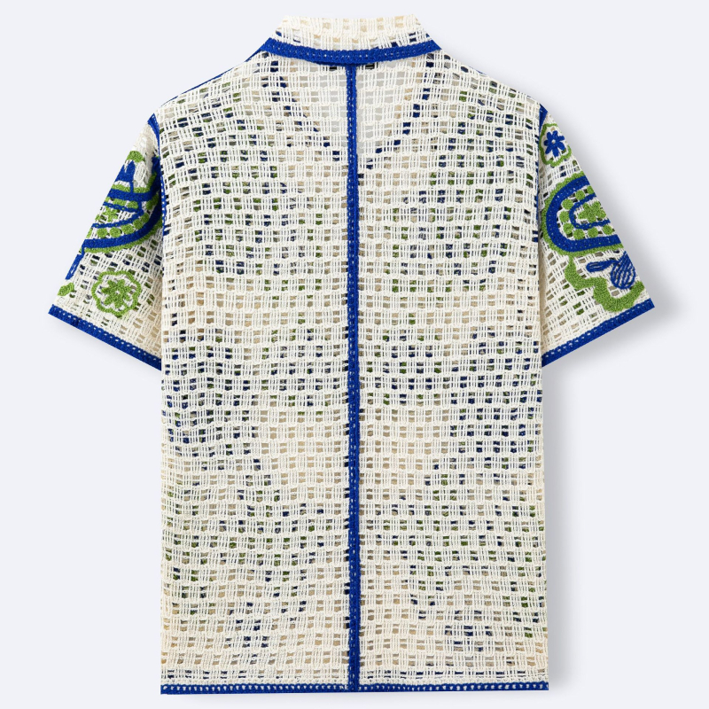 Férfi hawaii-stílusú áttört jacquard kötött kardigán polo SY0106
