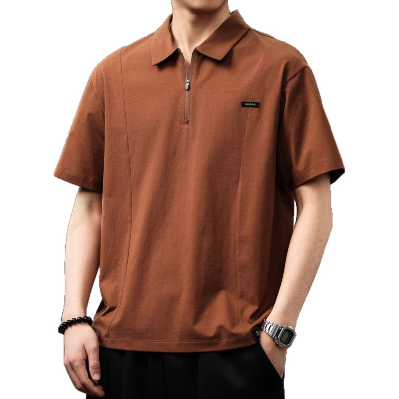 Félzipzáras férfi polo, japán stílusú, nyár, laza szabás