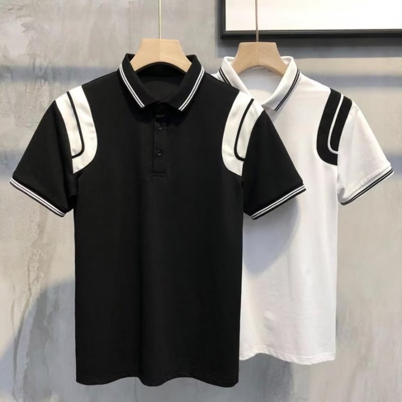 Harajuku ihletésű városi nyári polo-ing férfiaknak, 2025-ös új modell, rövid ujjú, egyszínű pamut