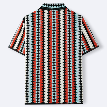 Férfi csíkos kroché kötött polo, V-nyakú, rövid ujjú, SY0093, 2AND4