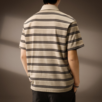 Tricou polo brodat în stil retro american pentru bărbați, vară 2026, design stratificat cu dungi, respirabil