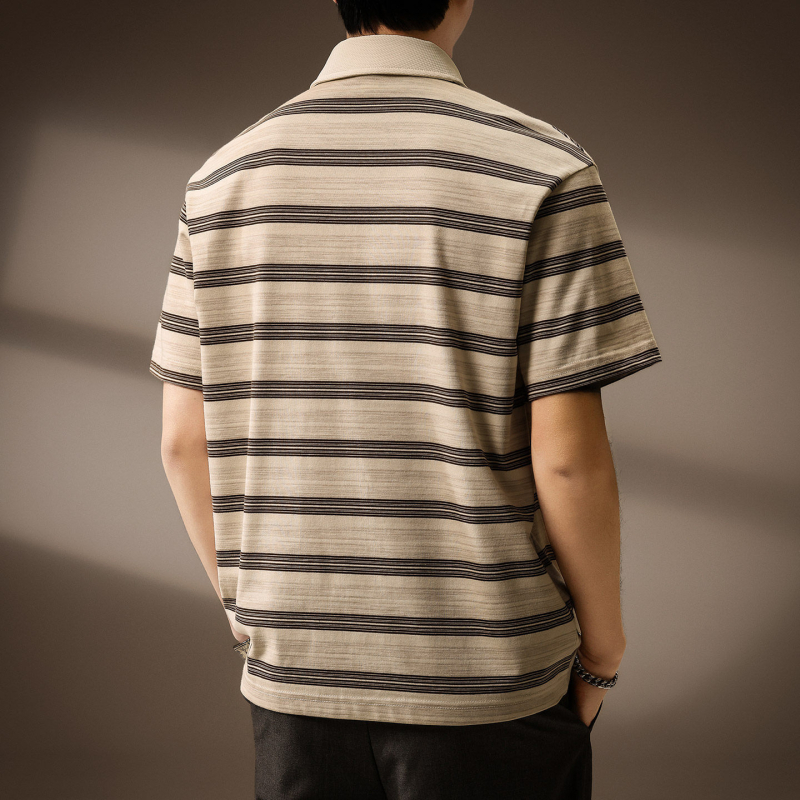 Tricou polo brodat în stil retro american pentru bărbați, vară 2026, design stratificat cu dungi, respirabil