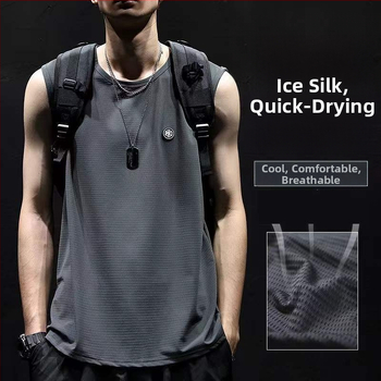 Pánske voľné tielko bez rukávov z ľadového hodvábu s rýchloschnúcim materiálom, na leto, šport a basketbal, s veľkosťou plus.