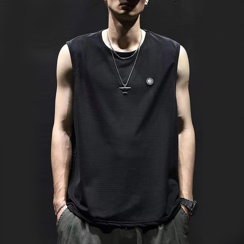 Ανδρική χαλαρή μπλούζα χωρίς μανίκια από ice-silk, γρήγορο στέγνωμα, για καλοκαίρι, αθλητικά και μπάσκετ, σε μεγάλο μέγεθος.