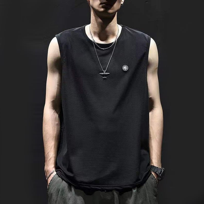 Ανδρική χαλαρή μπλούζα χωρίς μανίκια από ice-silk, γρήγορο στέγνωμα, για καλοκαίρι, αθλητικά και μπάσκετ, σε μεγάλο μέγεθος.