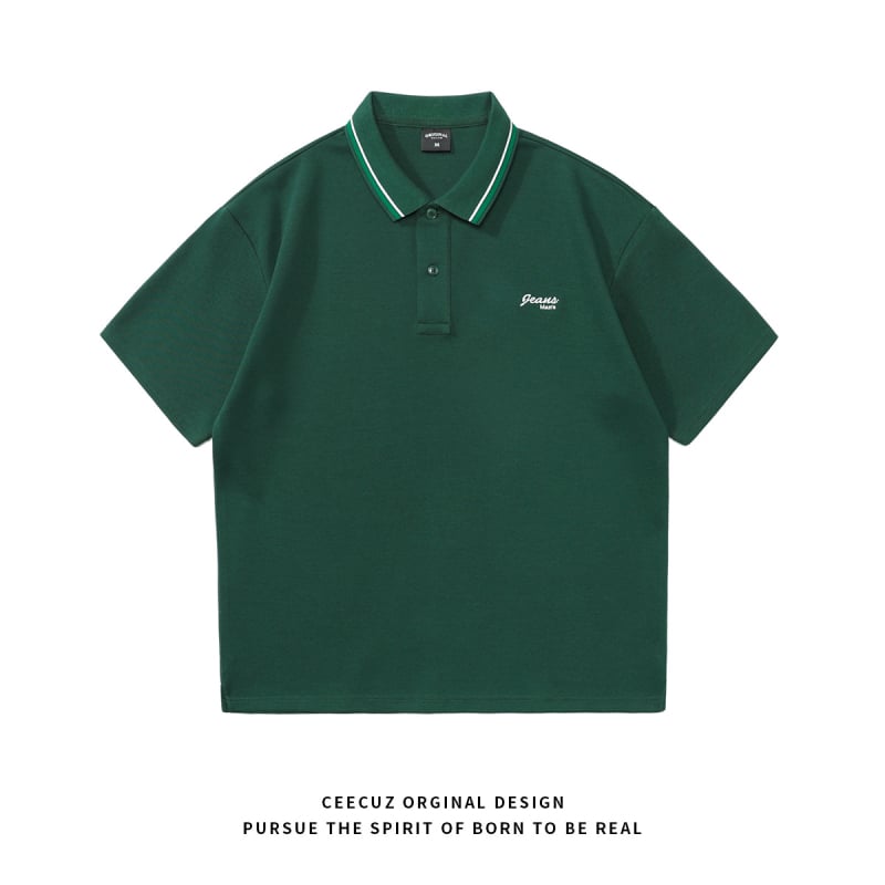Ceecuz polo din bumbac perlat, bărbați, stil japonez retro vară, mânecă scurtă