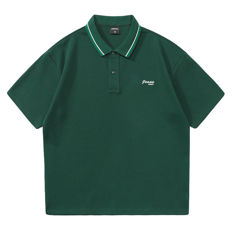 Ceecuz polo din bumbac perlat, bărbați, stil japonez retro vară, mânecă scurtă