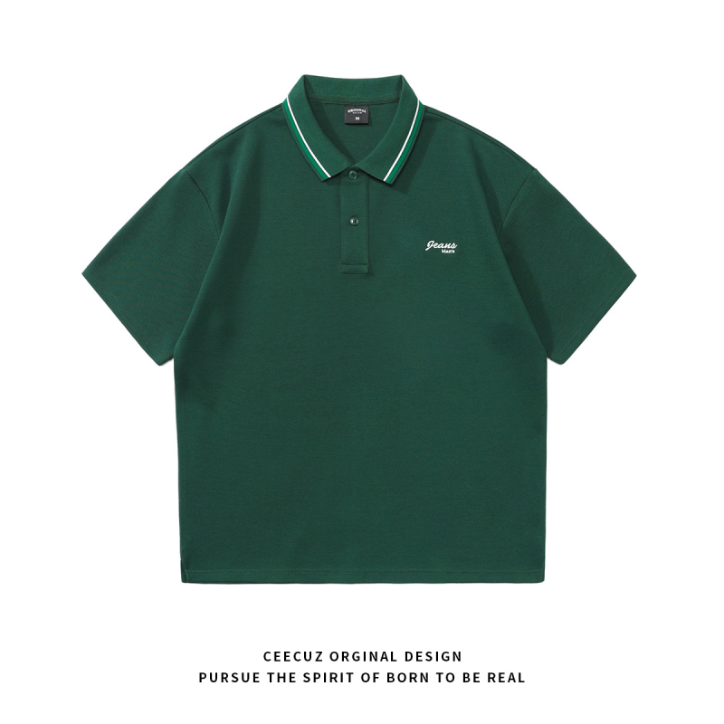 Ceecuz polo din bumbac perlat, bărbați, stil japonez retro vară, mânecă scurtă